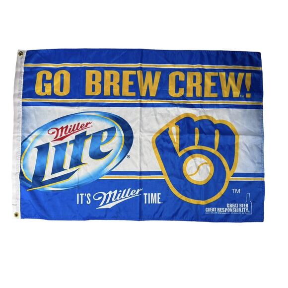 Miller Lite × Milwaukee Brewers Flag 2012 “Go Brew Crew” MLB Bar Man Cave Banner - Picture 1 of 4
